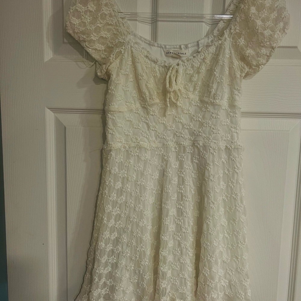 Aeropostale Girls' Off-White Lace Puff Sleeve Dress